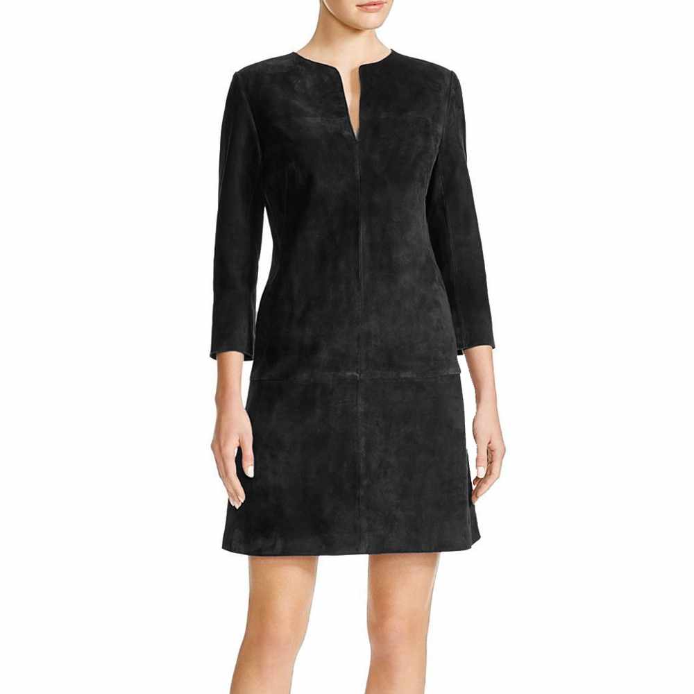 Nubuck Leather Mini Party Dress For Women in black