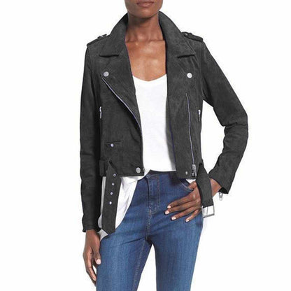 Nubuck Leather Women Slim Fit Biker Jackets