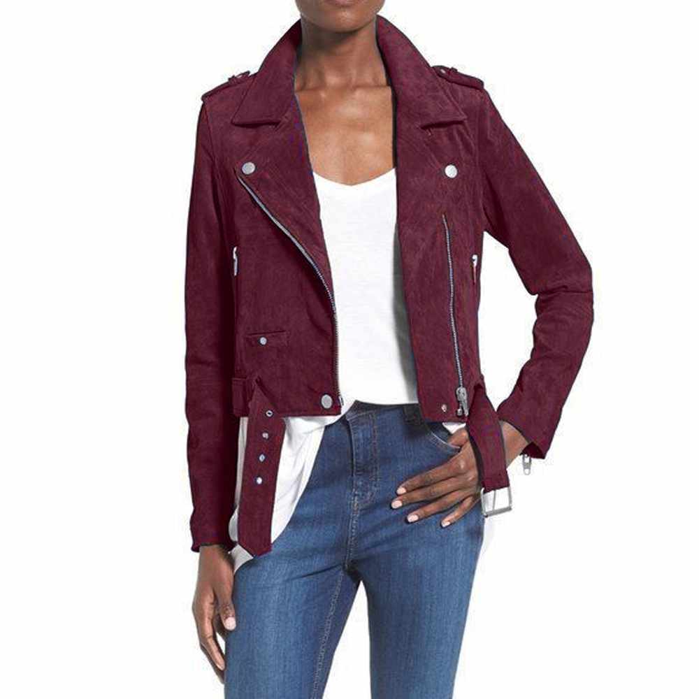 Nubuck Leather Women Slim Fit Biker Jackets