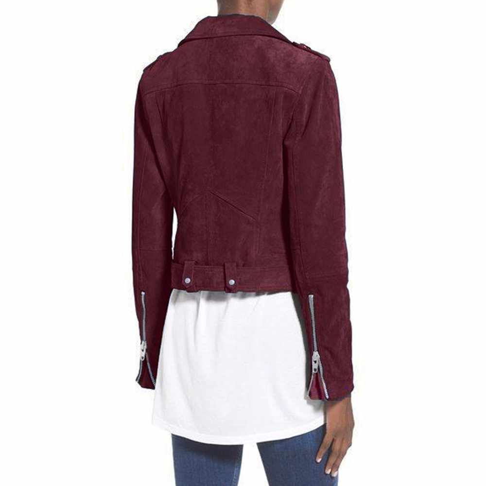 Nubuck Leather Women Slim Fit Biker Jackets