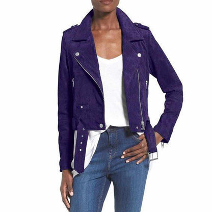 Nubuck Leather Women Slim Fit Biker Jackets
