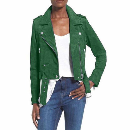 Nubuck Leather Women Slim Fit Biker Jackets