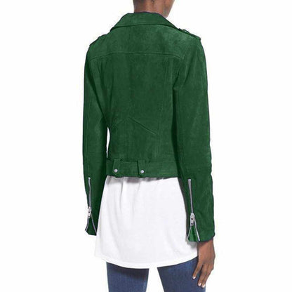 Nubuck Leather Women Slim Fit Biker Jackets
