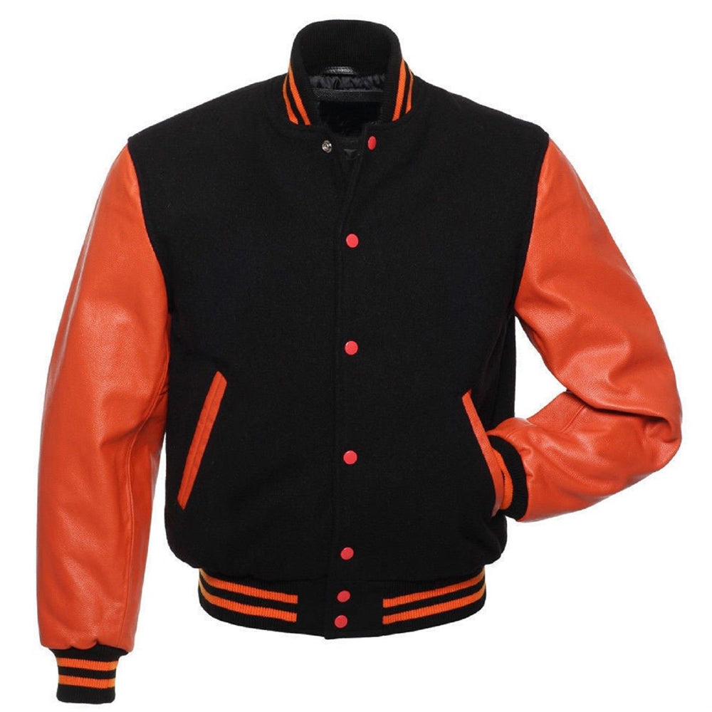 Orange Black Varsity Leather Jacket