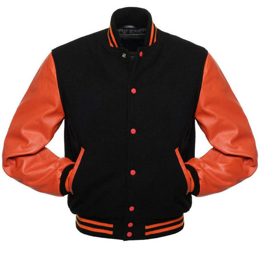 Orange Black Varsity Leather Jacket