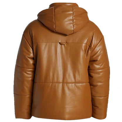 Brown Leather Puffer Jacket