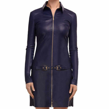 Genuine Leather Elegant Party Mini Dress For Women