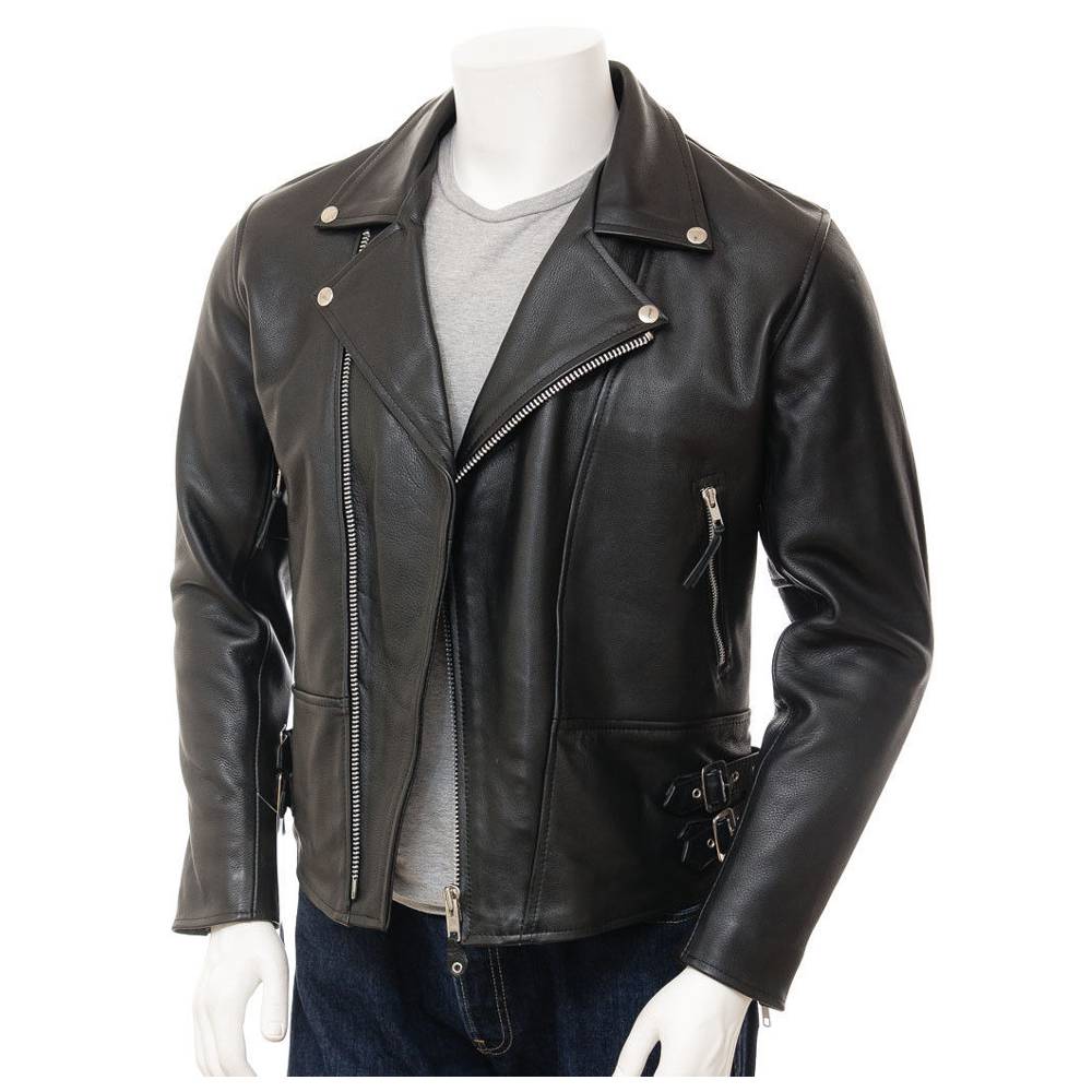 Real Leather Slim Fit Moto Biker Jacket for Men