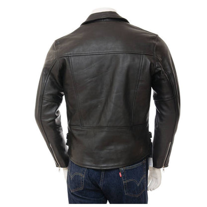 Real Leather Slim Fit Moto Biker Jacket for Men