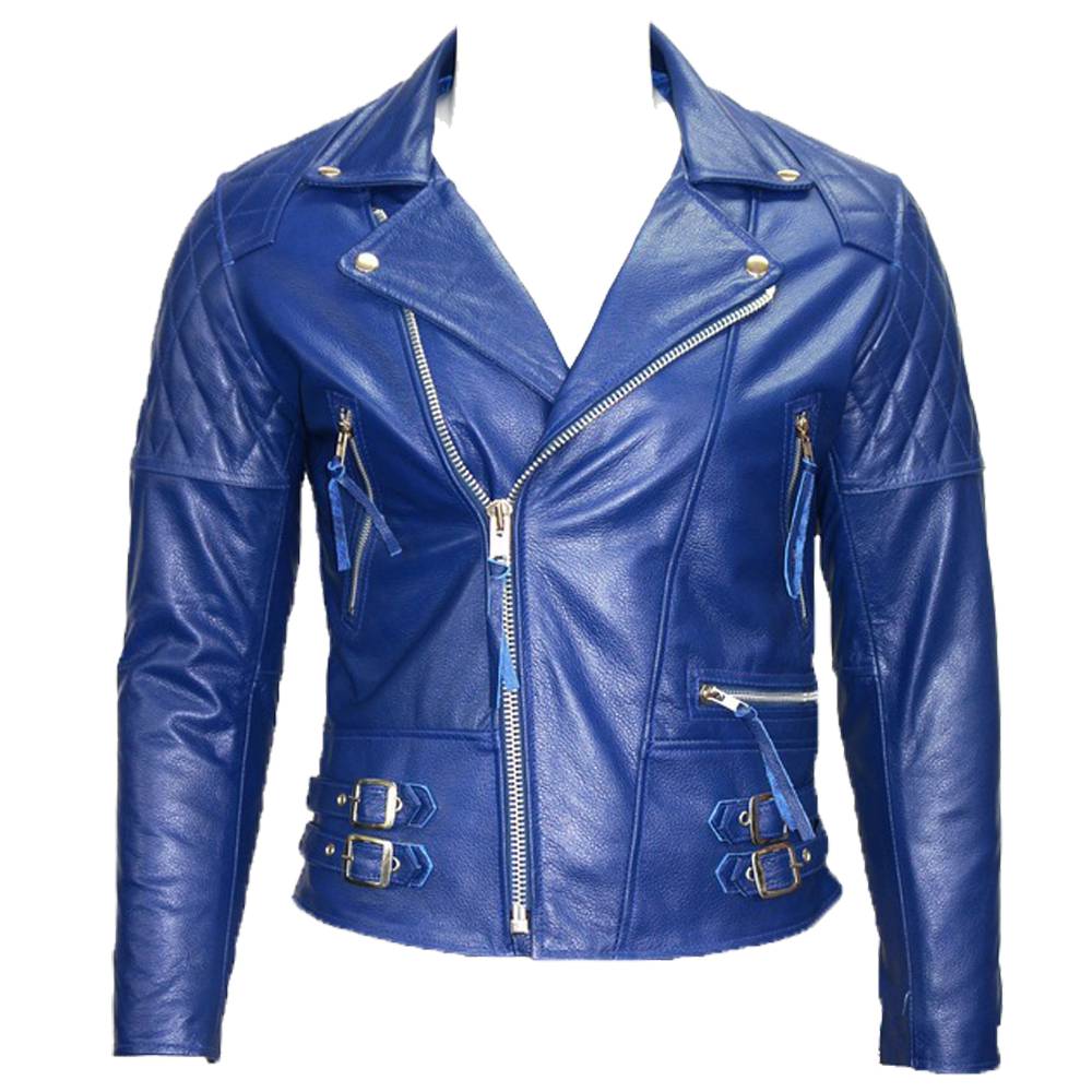 Royal Blue Cafe Racer Leather Jacket