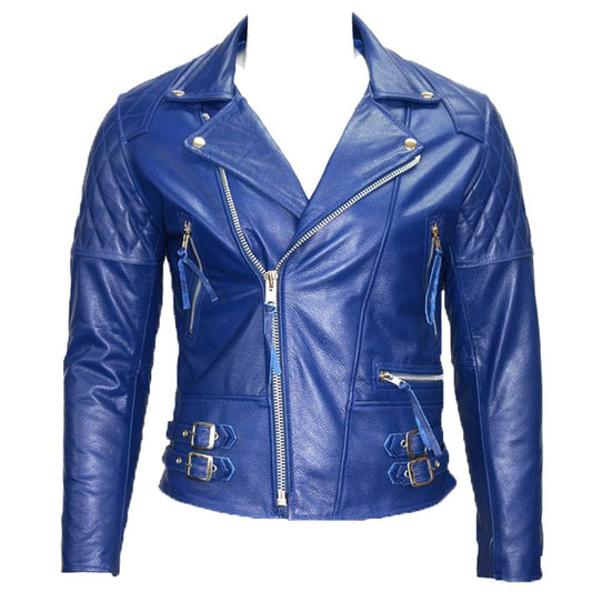 Royal Blue Cafe Racer Leather Jacket