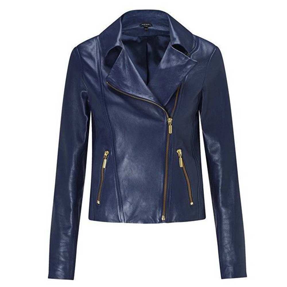 Ruth Langsford Blue Leather Motorcycle Jacket for Women