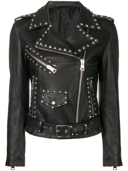 Silver Studs Black Leather Brando Jacket Women