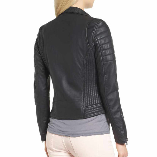 Slim Fit Black Classic Motorcycle Leather Jacket Women