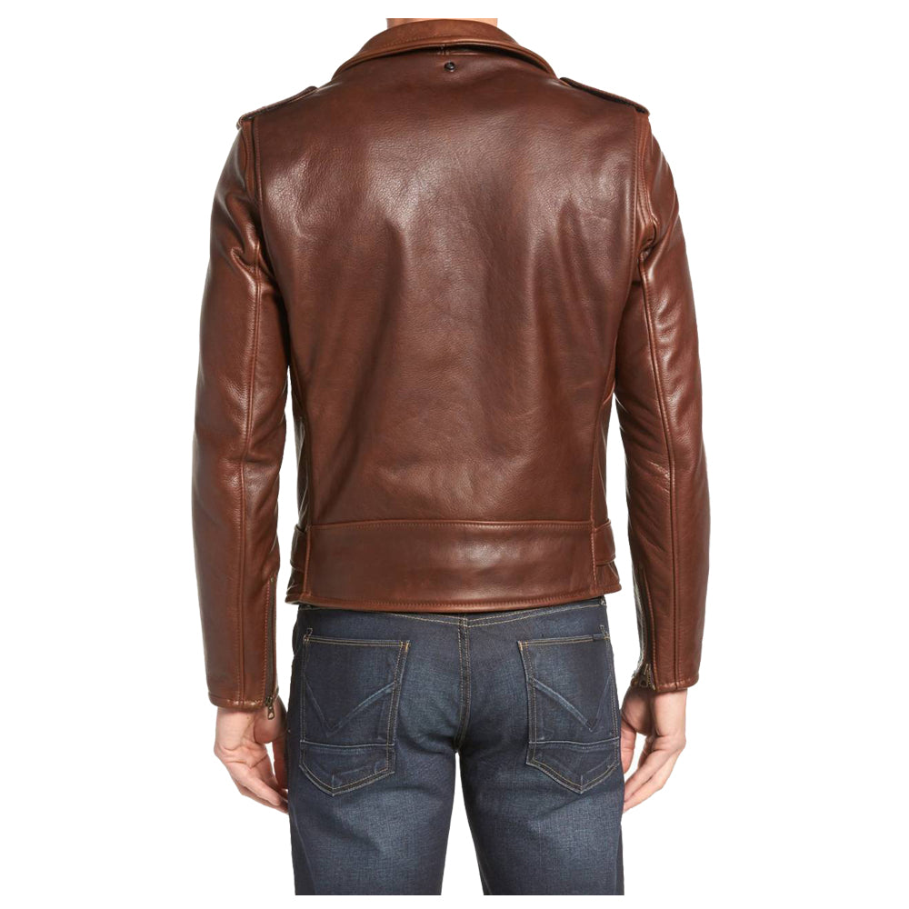 Slim Fit Brown Moto Jacket USA back view
