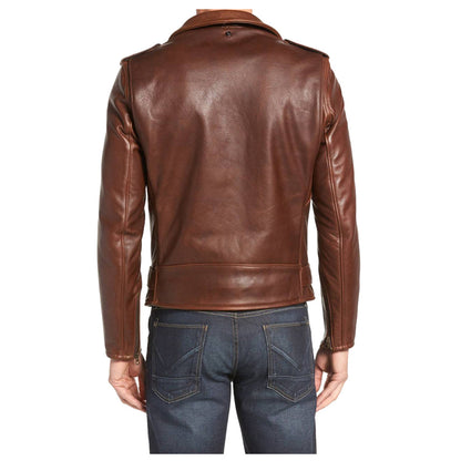 Slim Fit Brown Moto Jacket USA back view