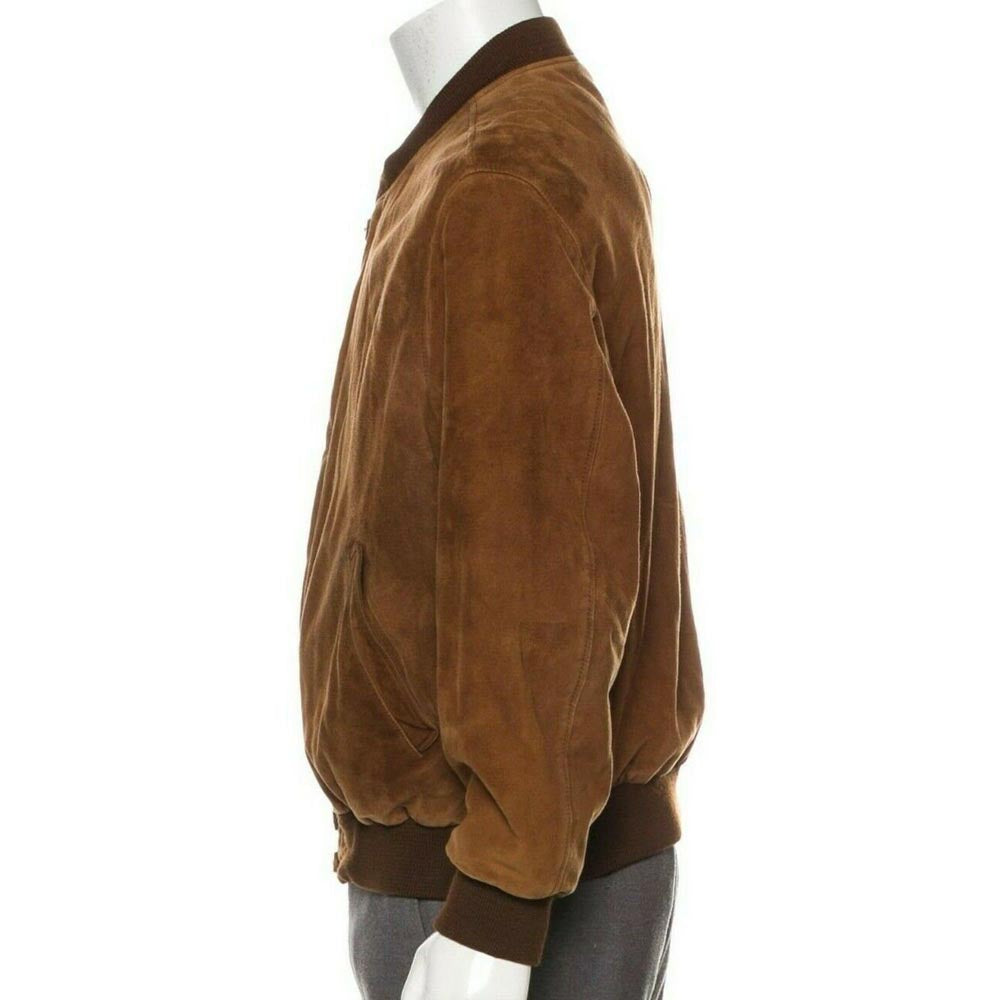 Stylish Brown Suede Leather Bomber Jacket for Men