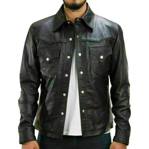 Trendy Style Lambskin Leather Shirts For Men