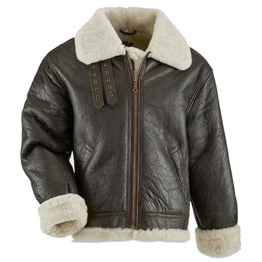 USA Military WW2 Vintage Black Shearling Leather Aviator Jacket