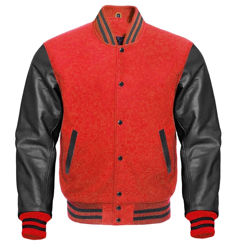Varsity Bomber Baseball Jacket in black and Red