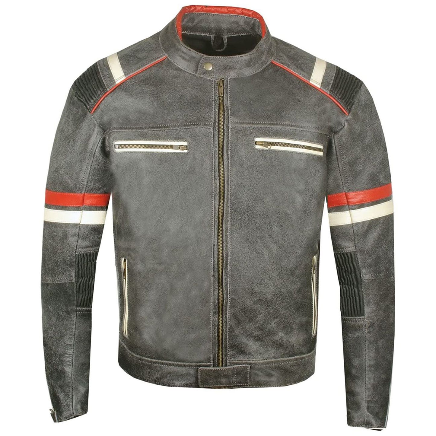 Vintage Cafe Racer Distressed Black Biker Leather Jacket for Men