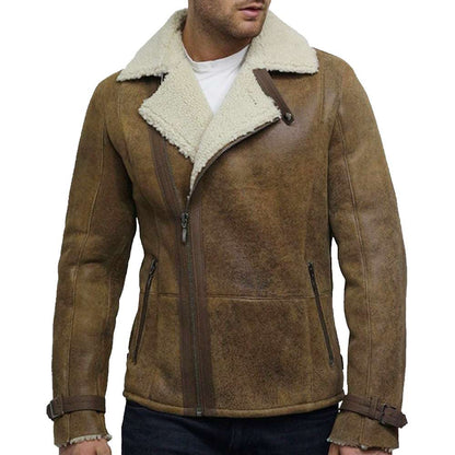 Vintage Aviator Rust Brown Distressed Leather Shearling Bomber Jacket