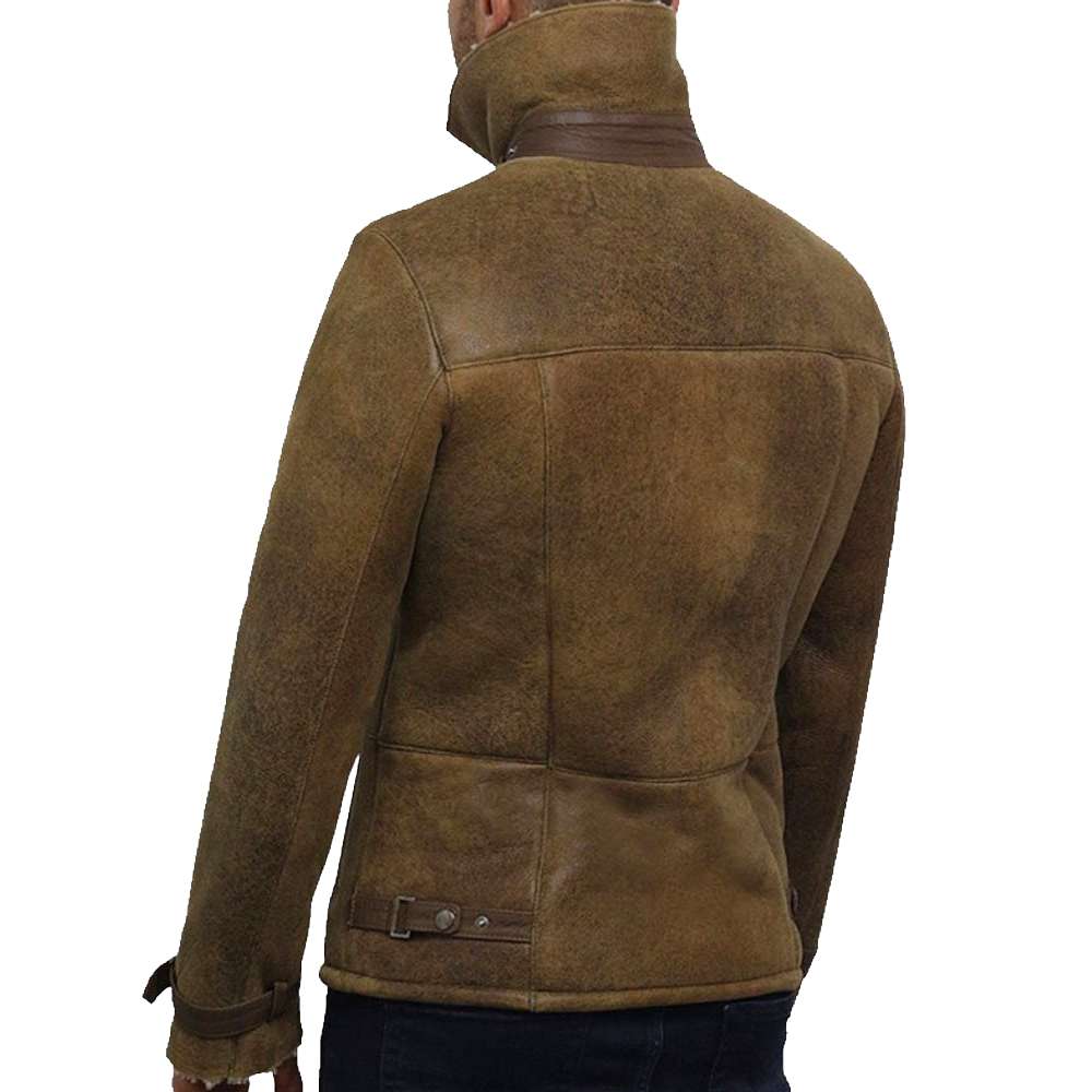 Vintage Aviator Rust Brown Distressed Leather Shearling Bomber Jacket