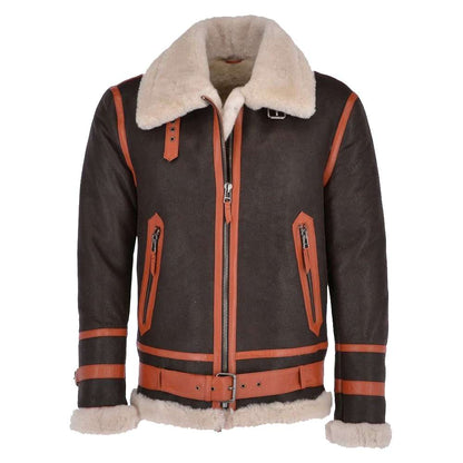 Vintage Brown Aviator Shearling Pilot Leather Jacket Mens