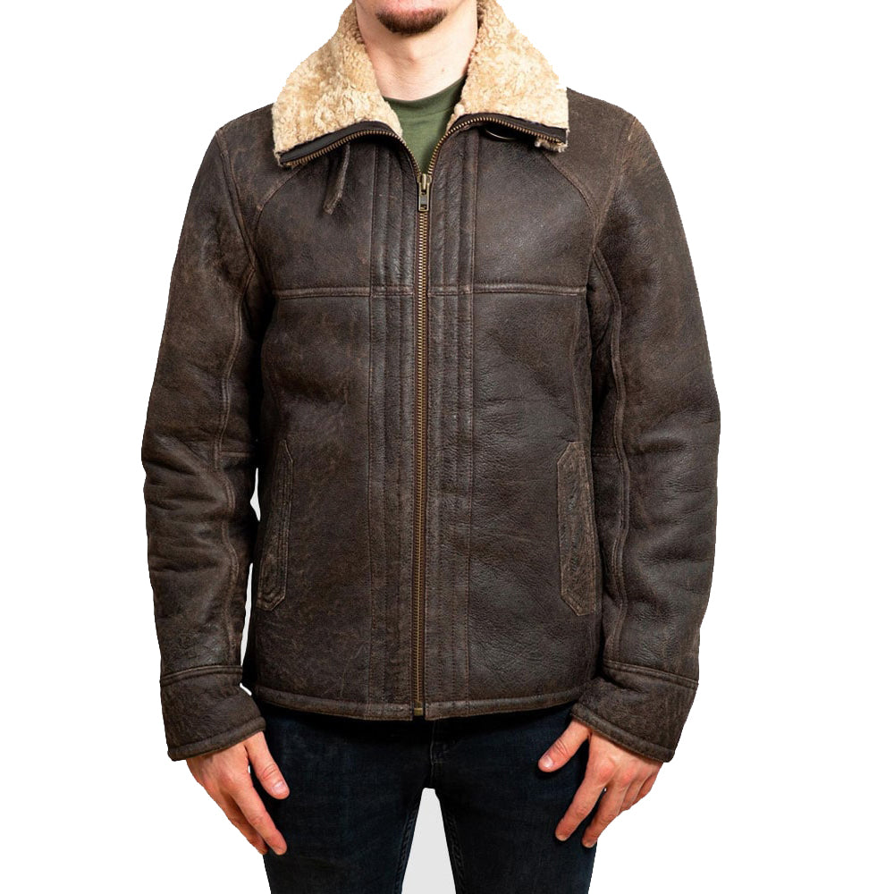 Vintage Chocolate Brown B3 Bomber Aviator Shearling Leather Jacket