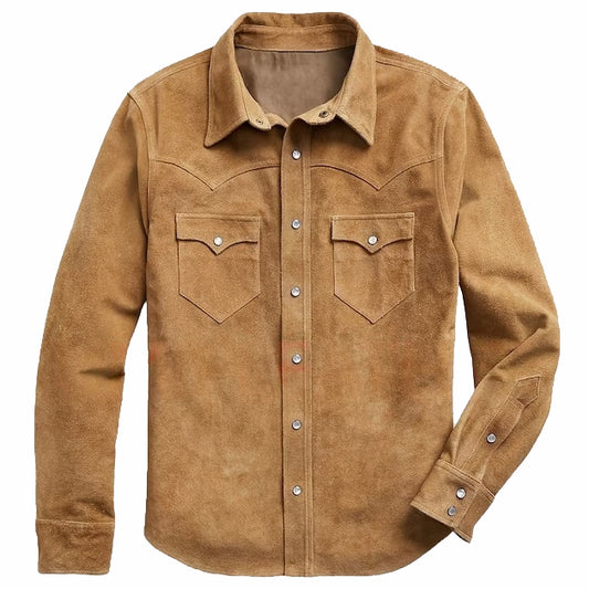 Western Cowboy Vintage Suede Leather Trucker Shirt Jacket