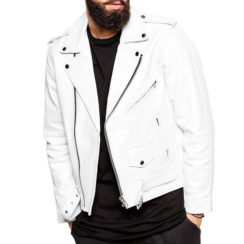 White American Heavy Biker Jacket for Men
