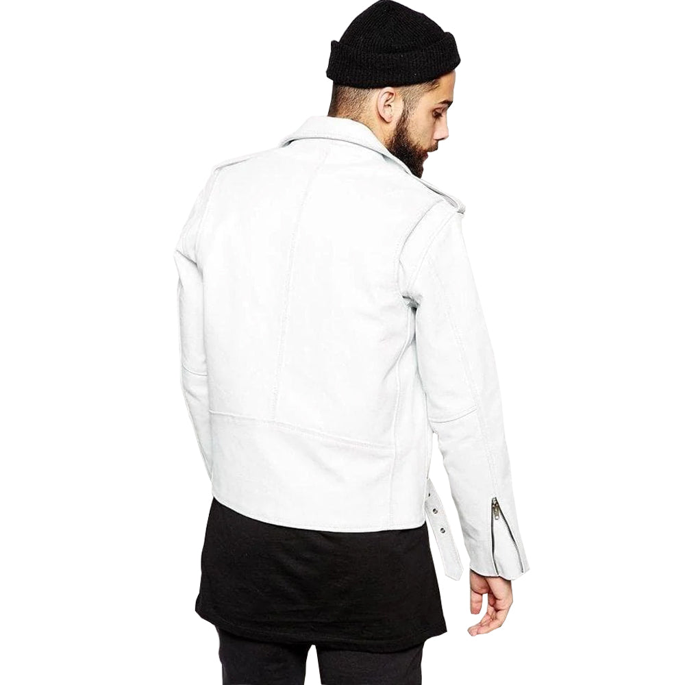 White American Heavy Biker Jacket for Men back