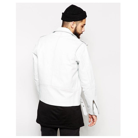 White Heavy Biker Leather Jacket