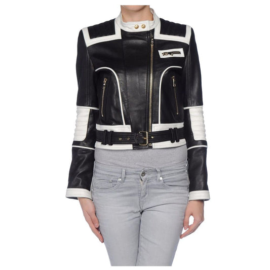 Winter Women Black White Biker Leather Jacket