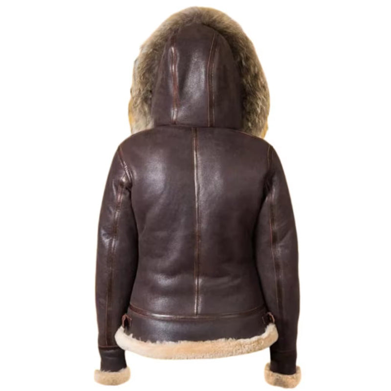 Women B3 RAF Aviator Shearling Sherpa Lined Leather Jacket