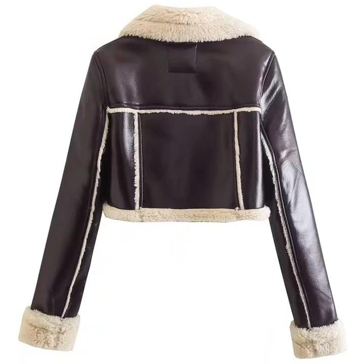 Women Dark Brown Shearling Jacket Coat