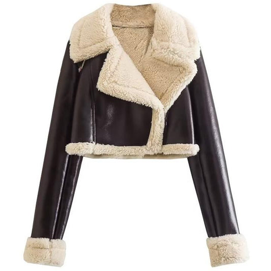 Women Dark Brown Shearling Jacket Coat