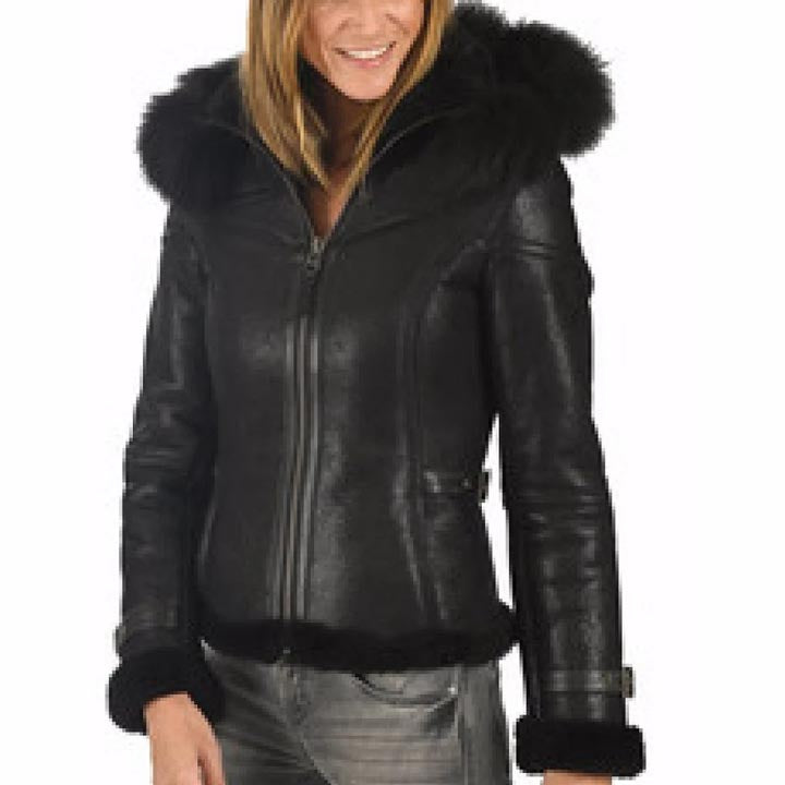 Women Shearling Aviator Flight Pilot Leather Jacket