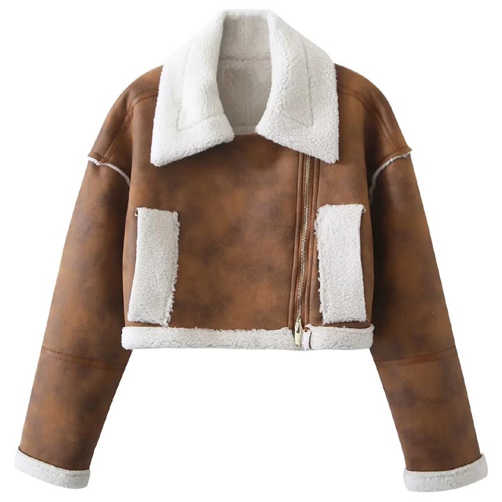 Women Vintage Brown Shearling Motorcycle Jacket