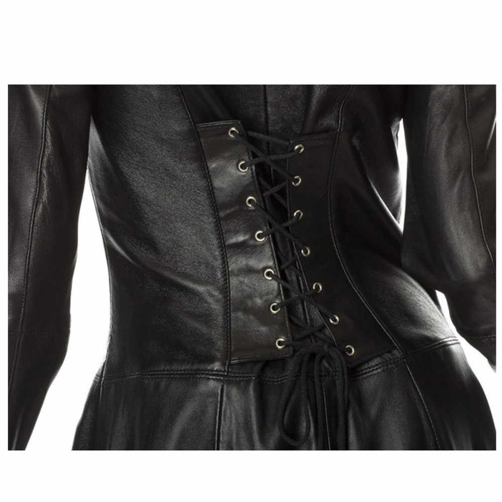 Women Matrix Long Length Genuine Leather Coat