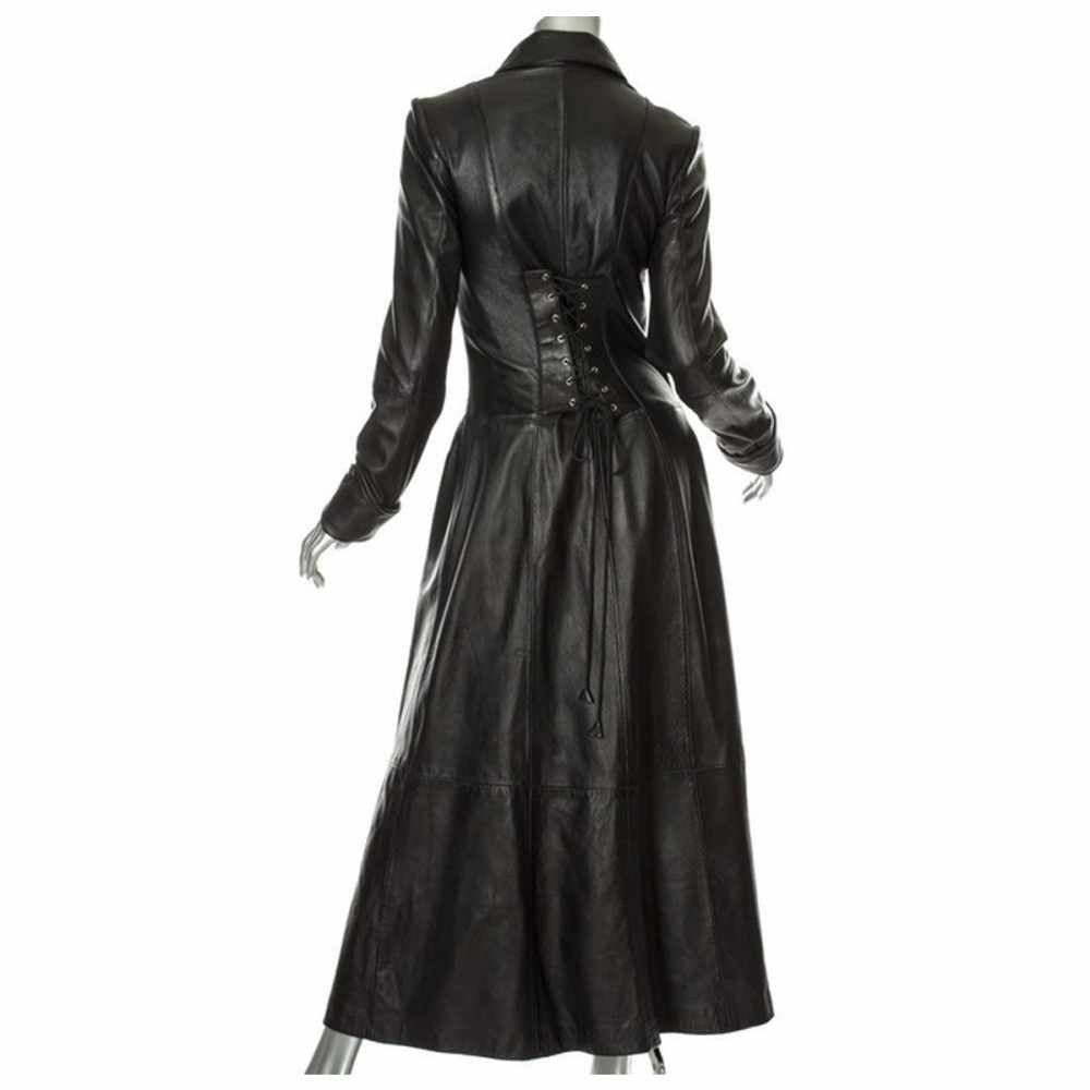 Women Matrix Long Length Genuine Leather Coat