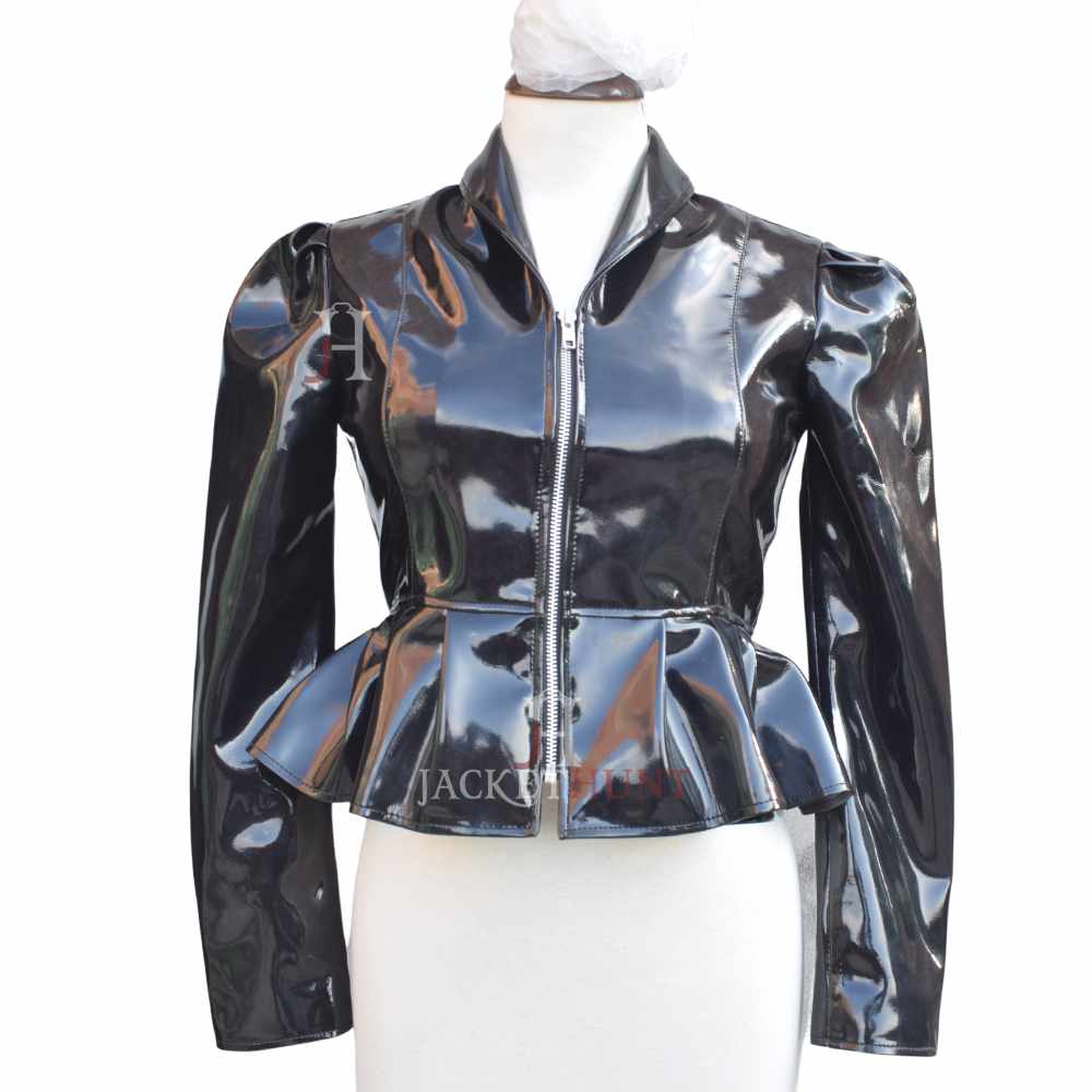 Women Night Black Vinyl PVC Leather Mini Dress | Sexy Weetlok Frock Jacket