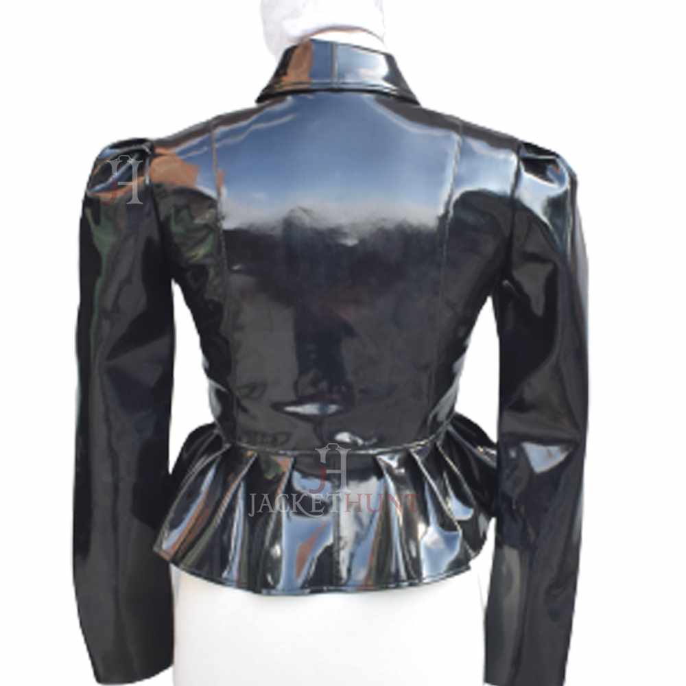 Women Night Black Vinyl PVC Leather Mini Dress | Sexy Weetlok Frock Jacket