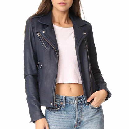 Women Slim Fit Motorcycle Purple Leather Jacket