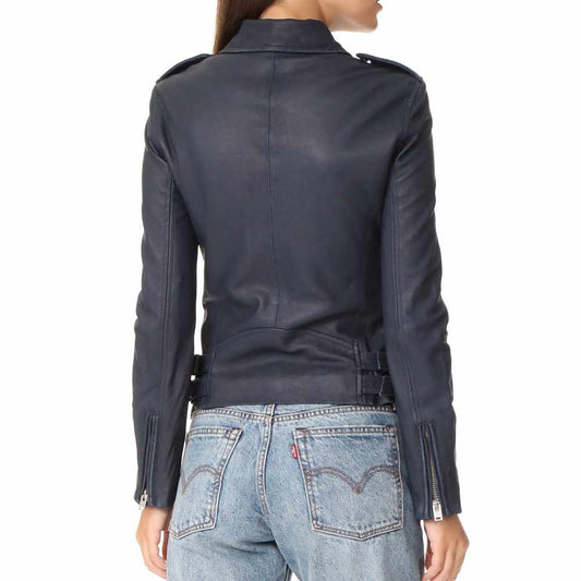 Women Slim Fit Motorcycle Purple Leather Jacket