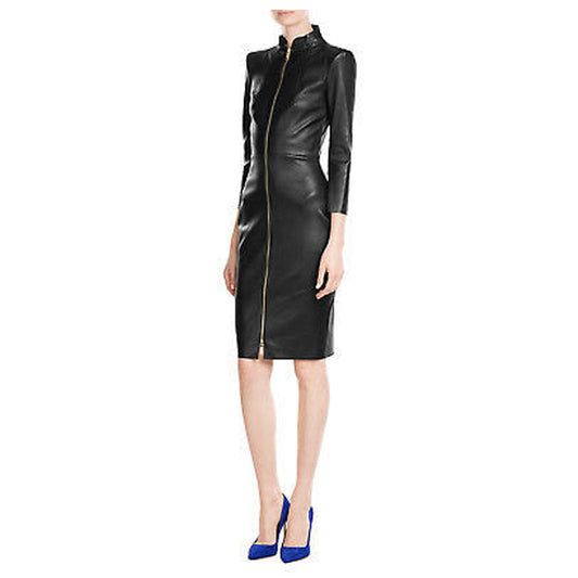 Women Slim Fit Short Body Black Leather Sexy Dress