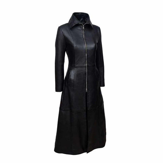 Women’s Vampire Genuine Black Leather Full Length Trench Coat