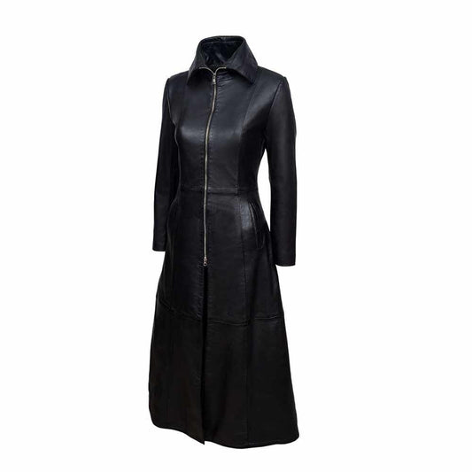 Women’s Vampire Genuine Black Leather Full Length Trench Coat