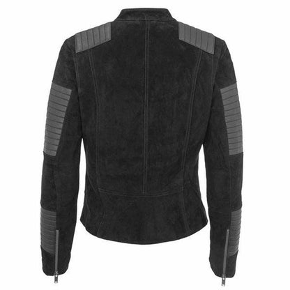 Women Black Nubuck Leather Motorcycle Fashion Jacket