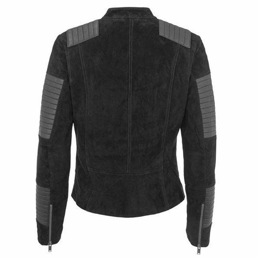 Women Black Nubuck Leather Motorcycle Fashion Jacket